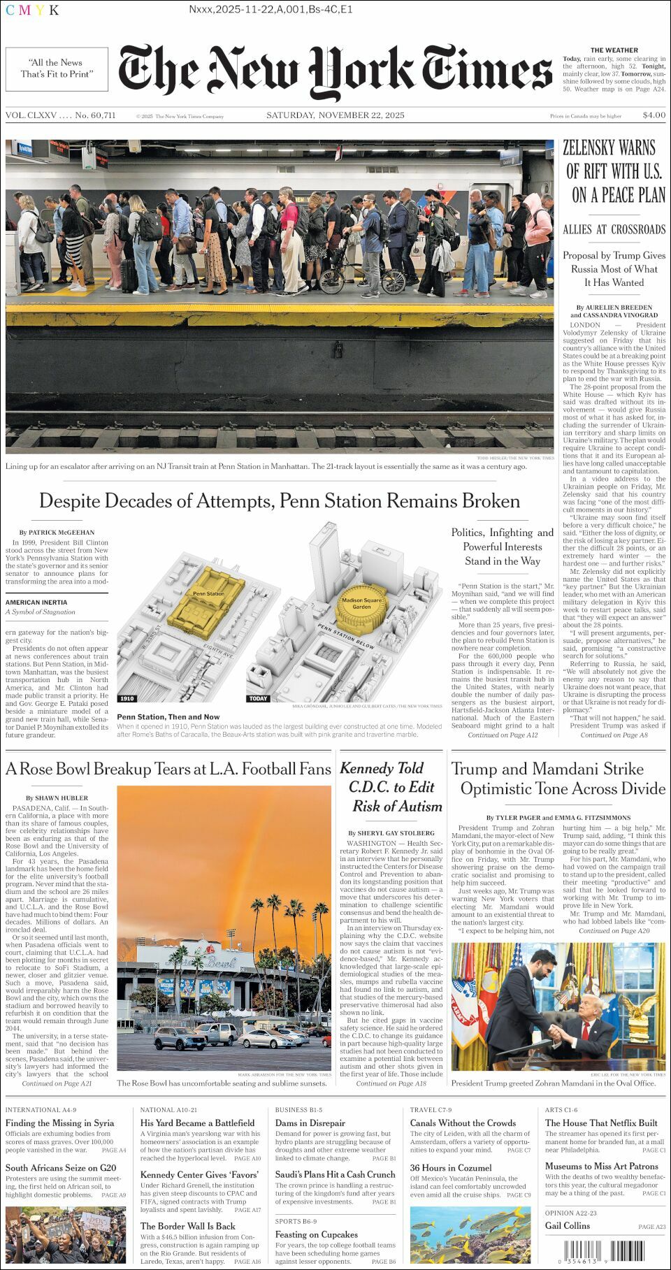 The New York Times, edición del sábado 22 de noviembre de 2025