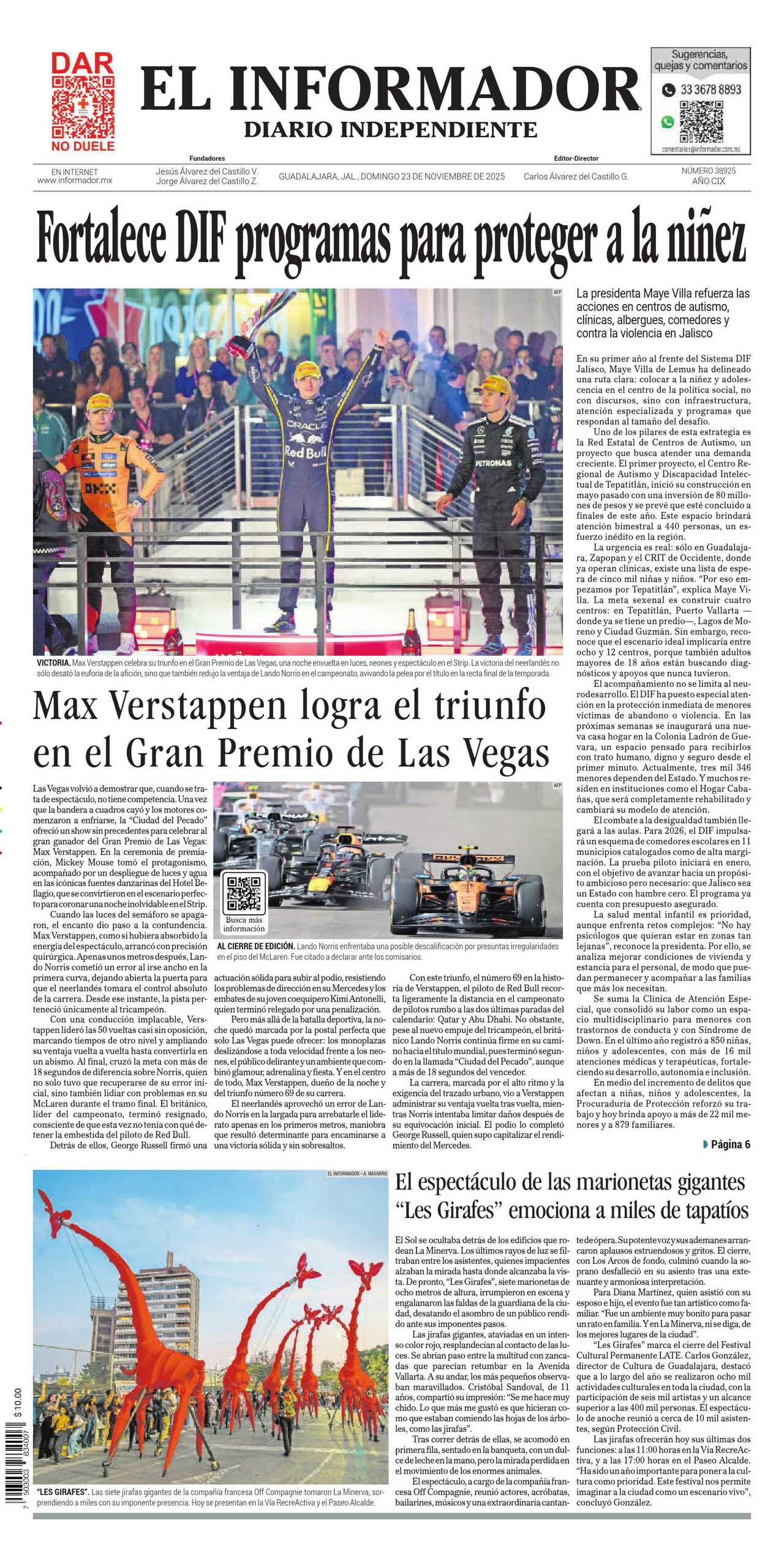 El Informador, edición del domingo 23 de noviembre de 2025