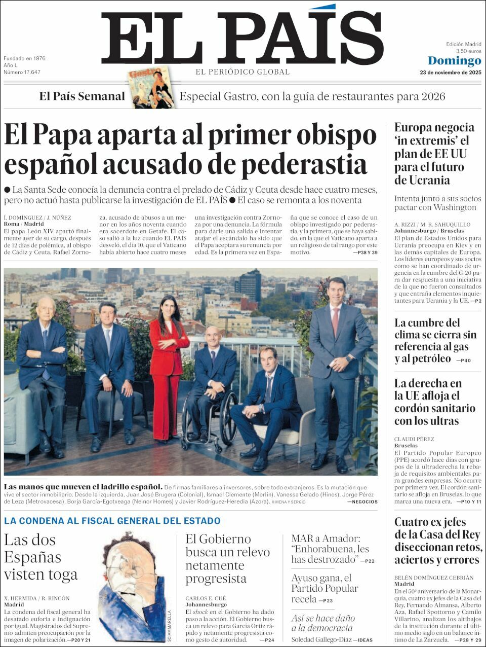El País, edición del domingo 23 de noviembre de 2025