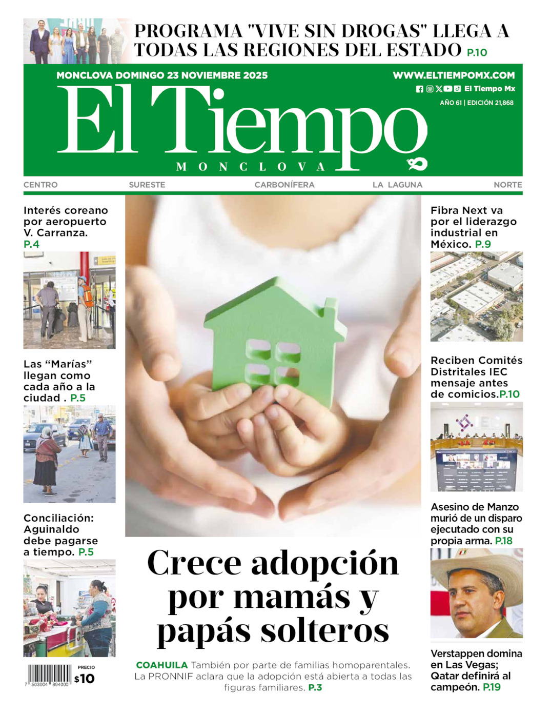El Tiempo Monclova, edición del domingo 23 de noviembre de 2025