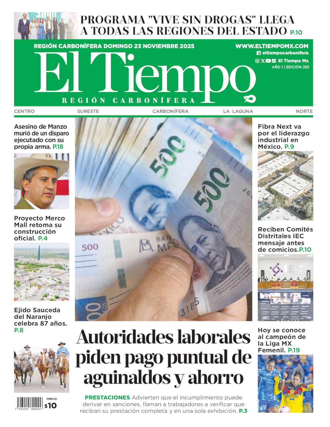 El Tiempo Región Carbonífera, edición del domingo 23 de noviembre de 2025