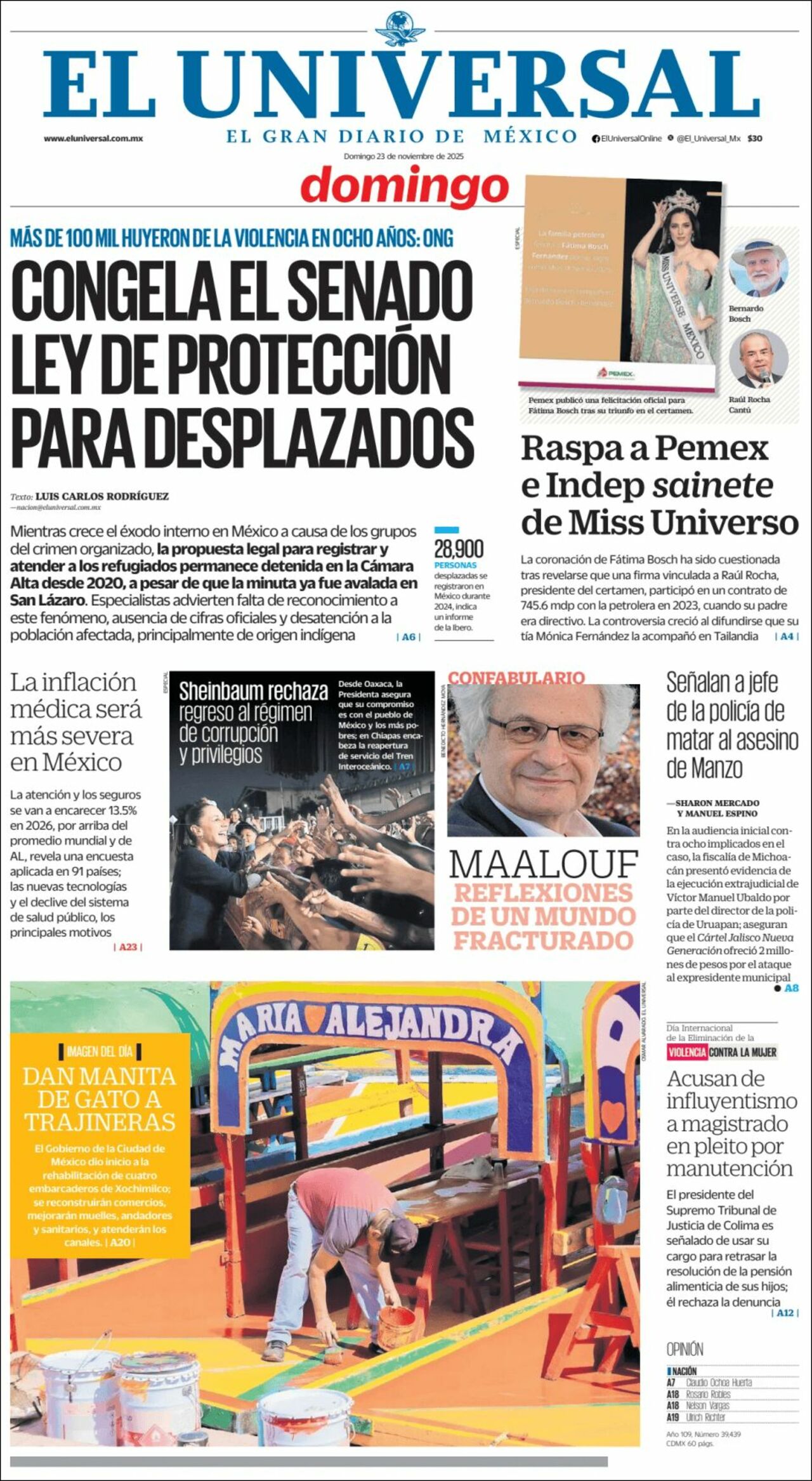 El Universal, edición del domingo 23 de noviembre de 2025