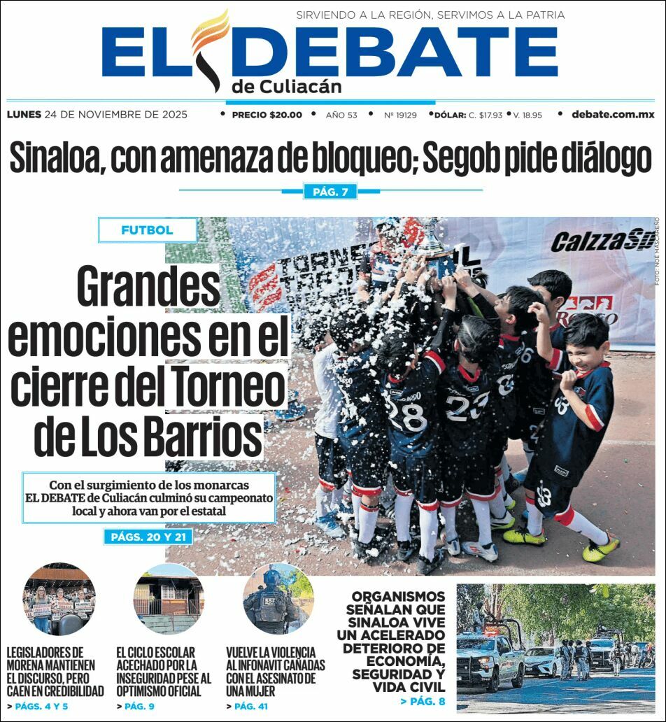 El Debate Culiacán, edición del lunes 24 de noviembre de 2025