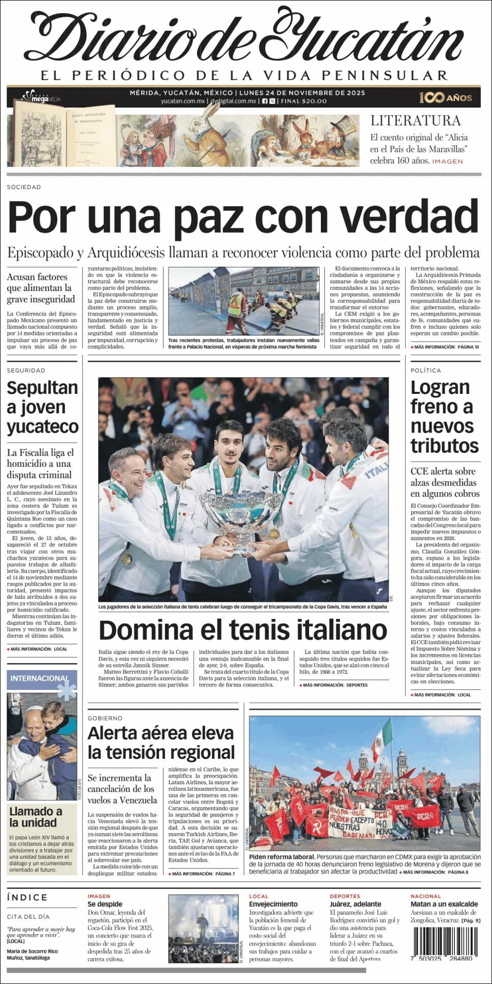 El Diario de Yucatán, edición del lunes 24 de noviembre de 2025