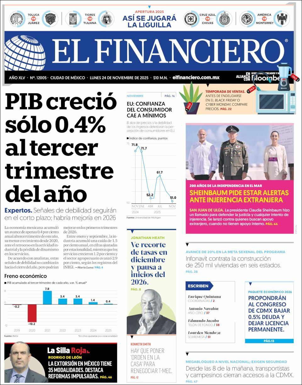 El Financiero, edición del lunes 24 de noviembre de 2025