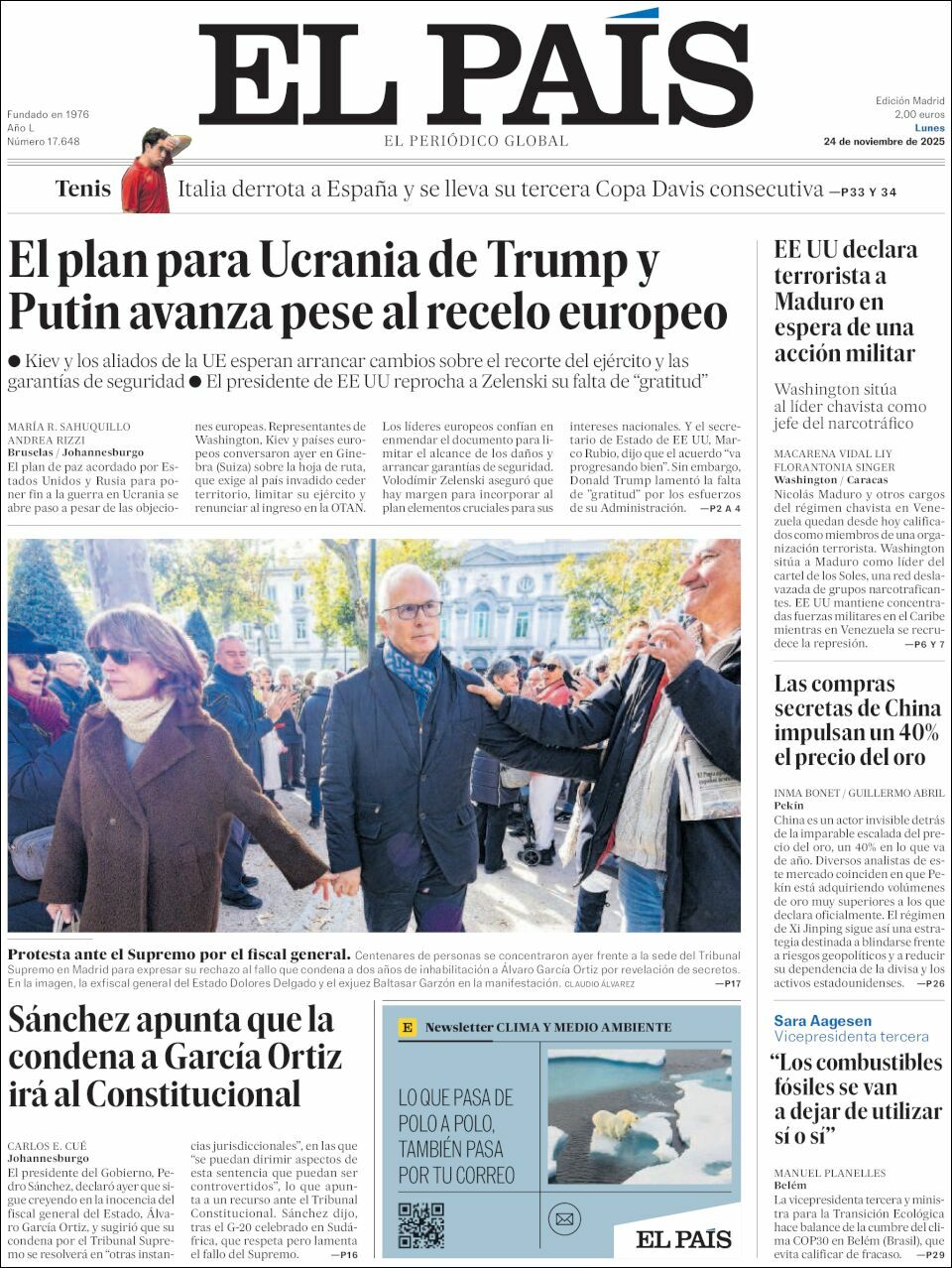 El País, edición del lunes 24 de noviembre de 2025