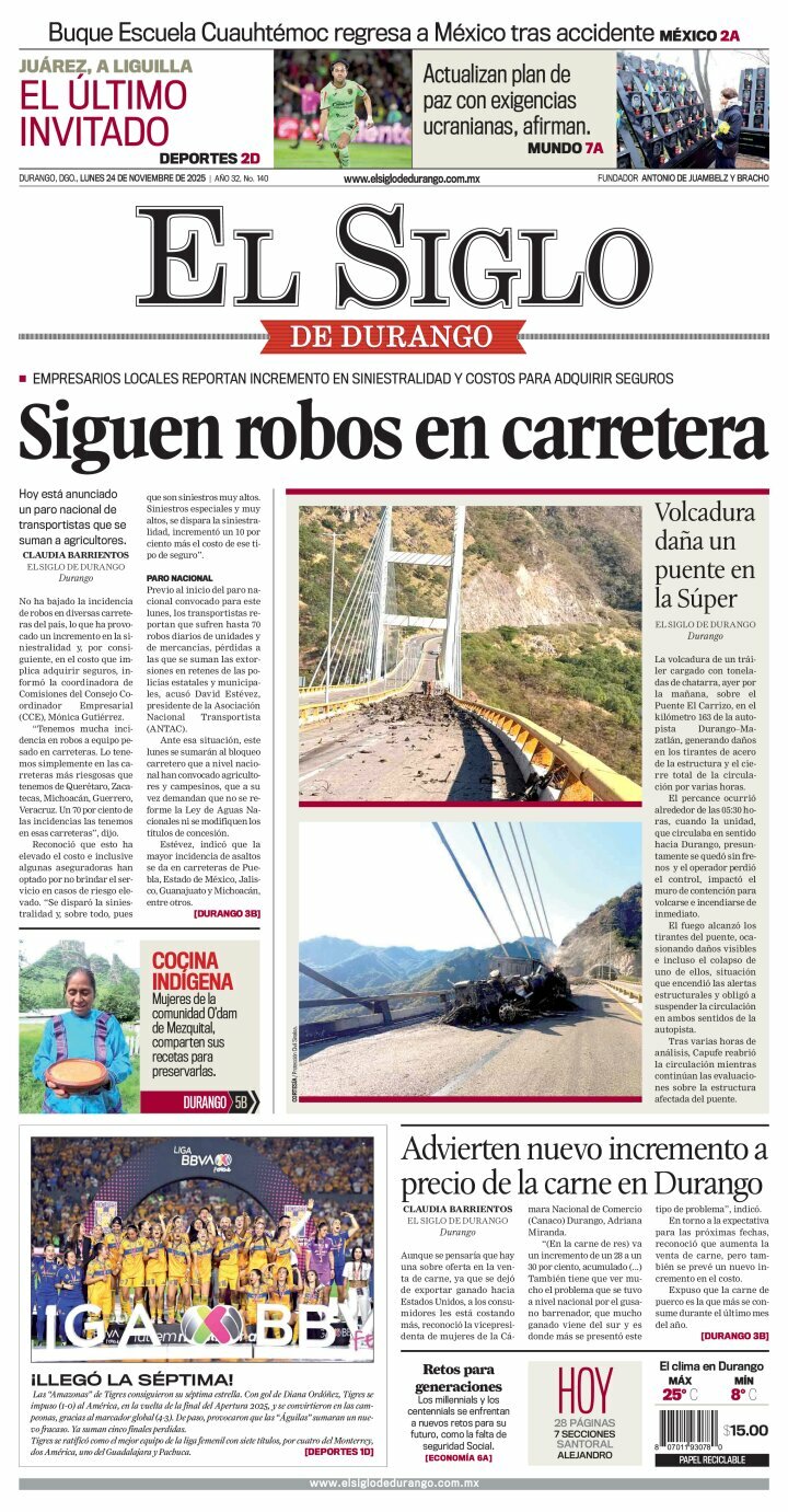 El Siglo de Durango, edición del lunes 24 de noviembre de 2025