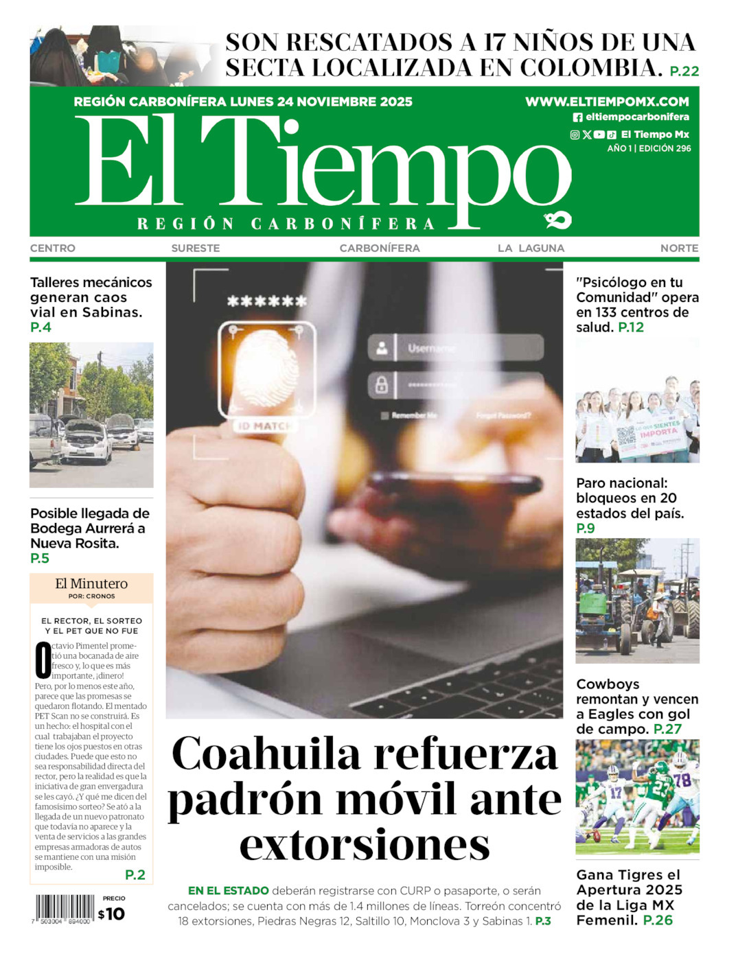 El Tiempo Región Carbonífera, edición del lunes 24 de noviembre de 2025
