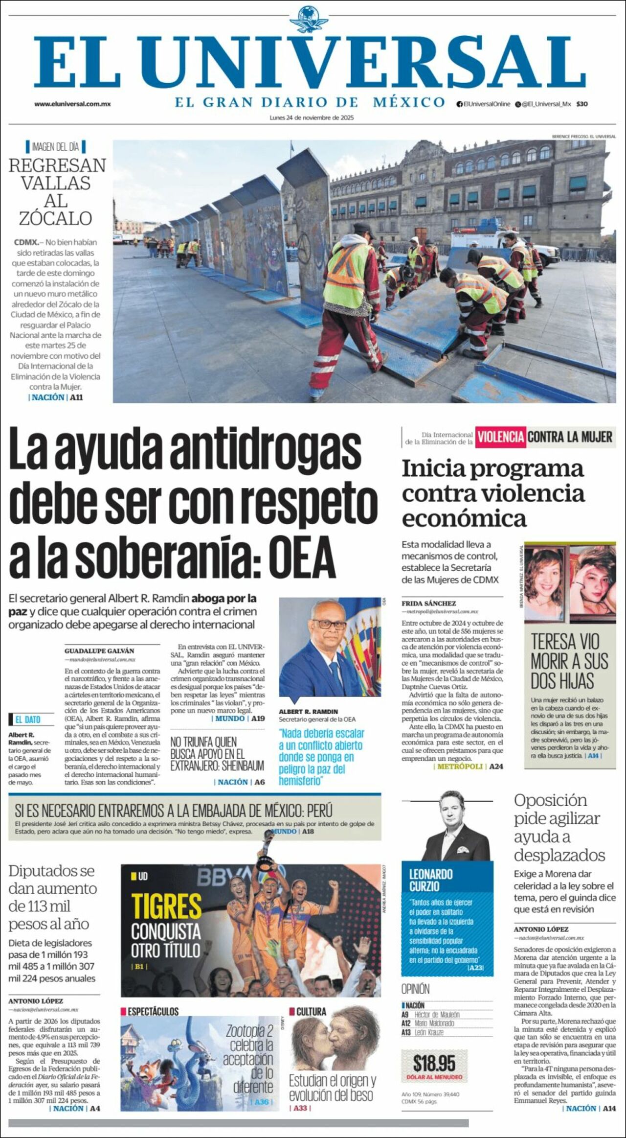 El Universal, edición del lunes 24 de noviembre de 2025