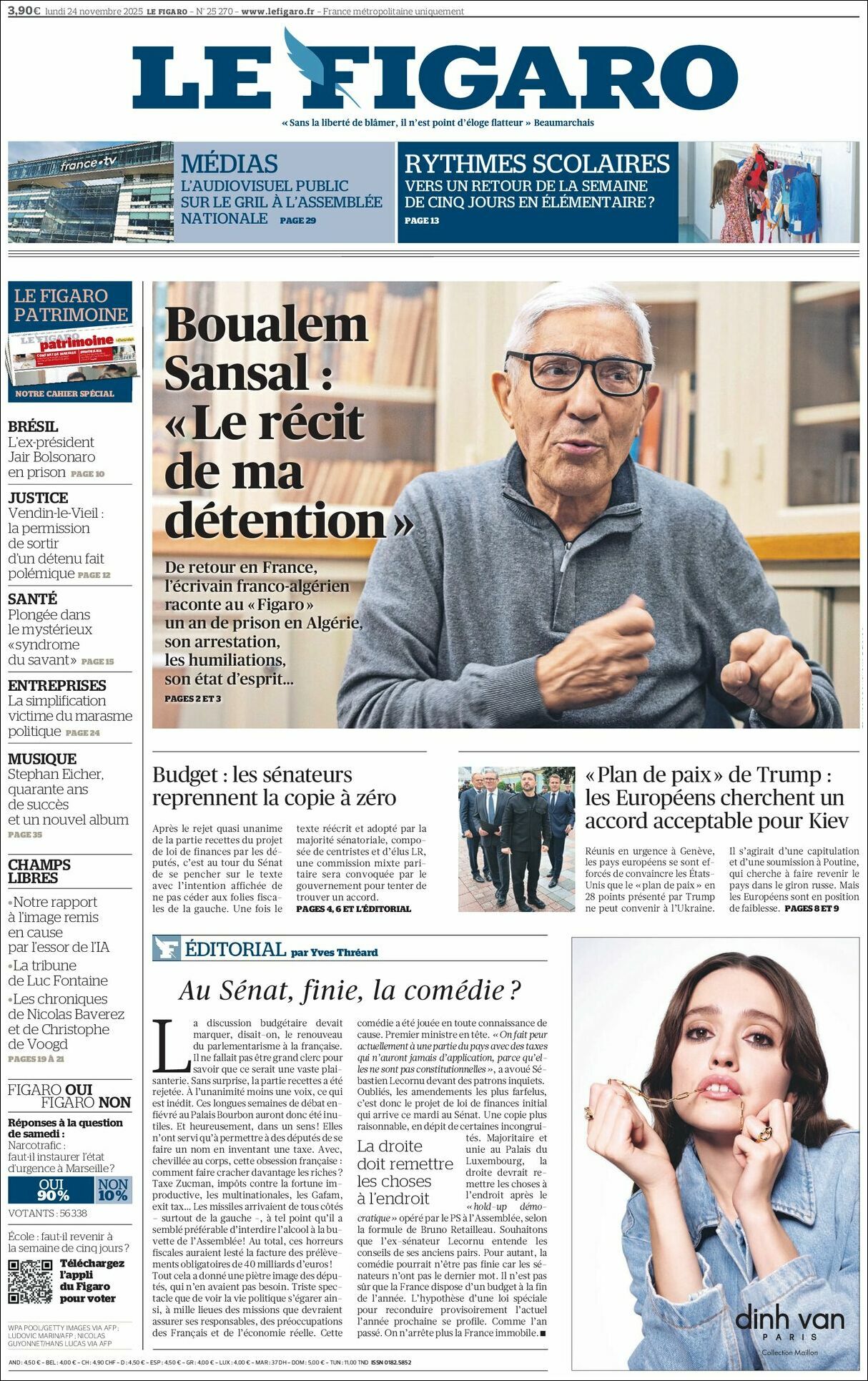 Le Figaro, edición del lunes 24 de noviembre de 2025