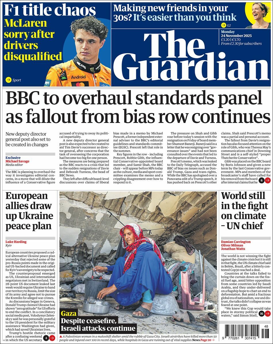 The Guardian, edición del lunes 24 de noviembre de 2025