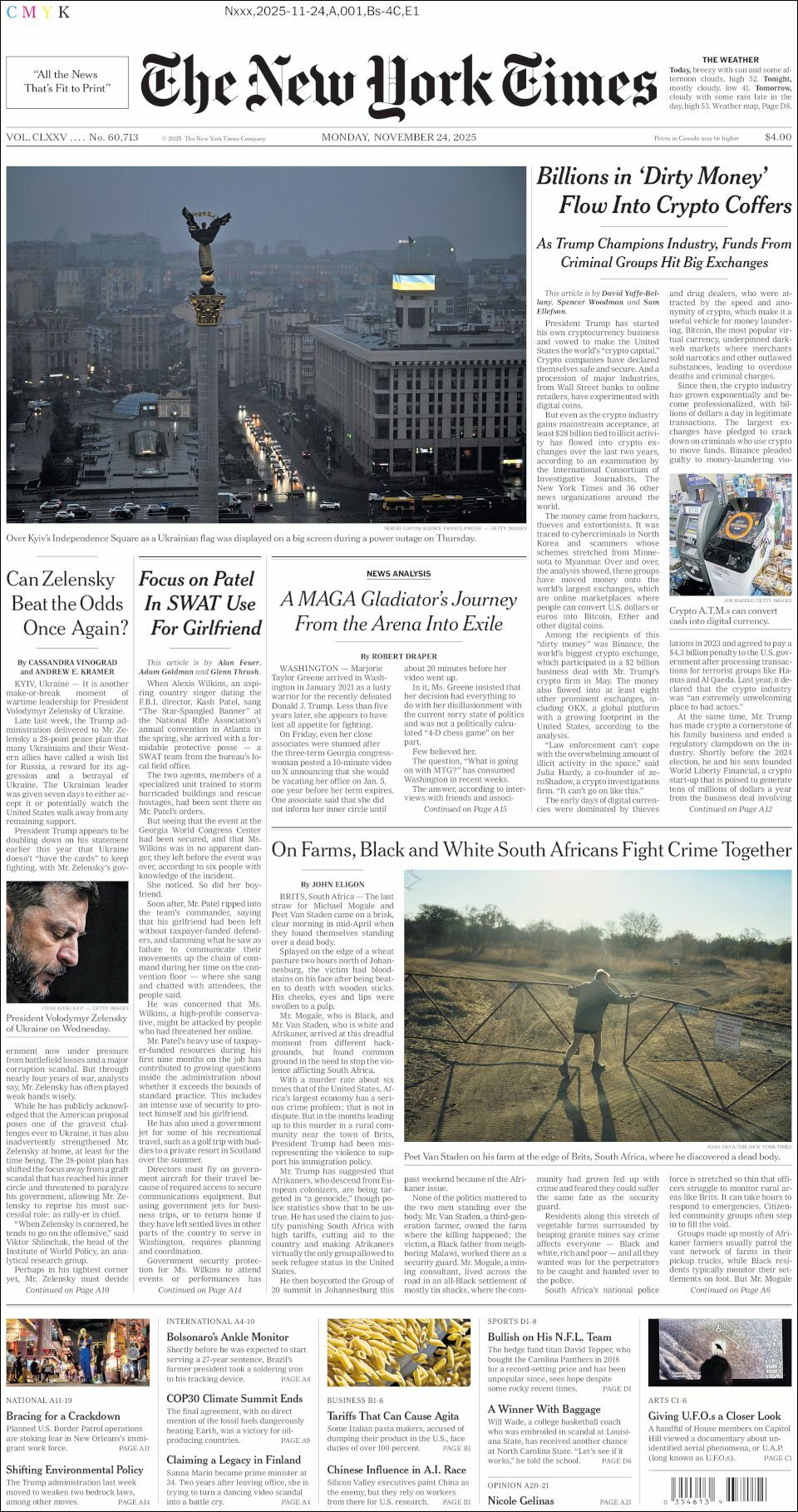 The New York Times, edición del lunes 24 de noviembre de 2025