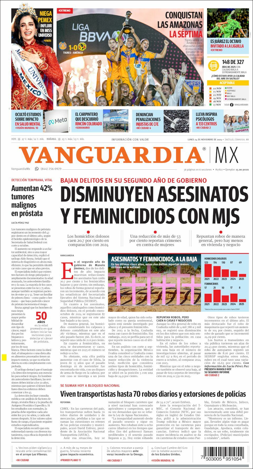 Vanguardia, edición del lunes 24 de noviembre de 2025