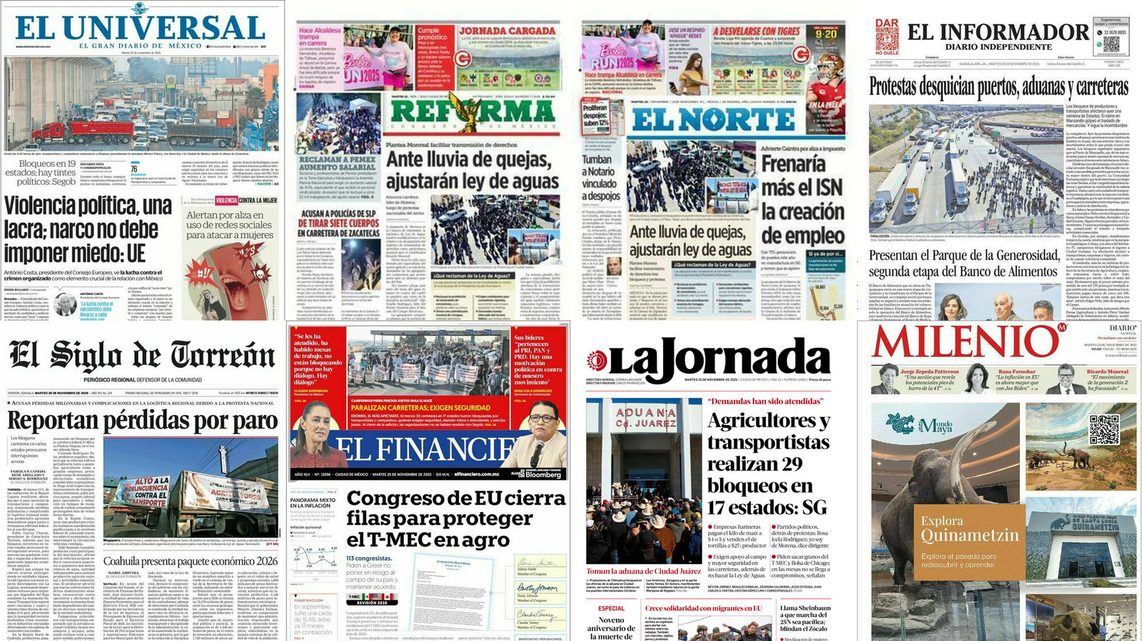 Portadas de periódicos impresos más importantes de México hoy