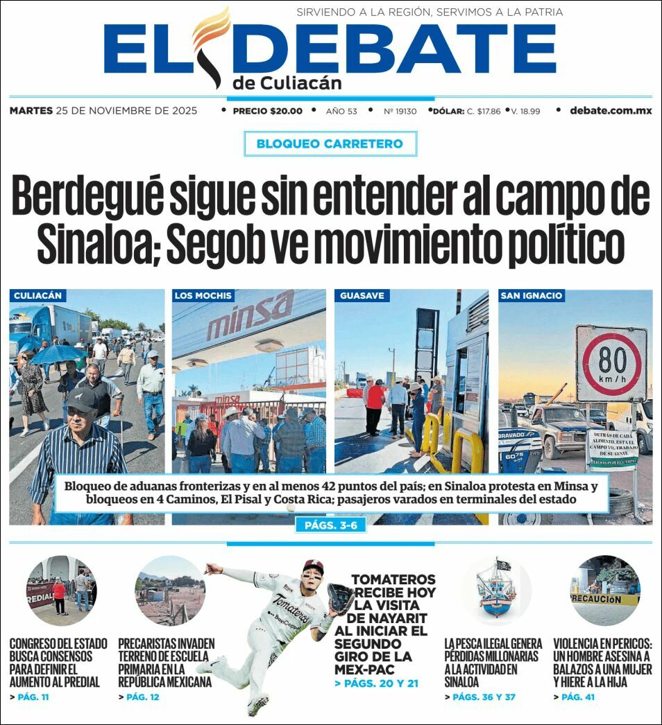 El Debate Culiacán, edición del martes 25 de noviembre de 2025