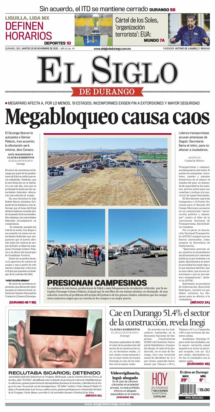 El Siglo de Durango, edición del martes 25 de noviembre de 2025