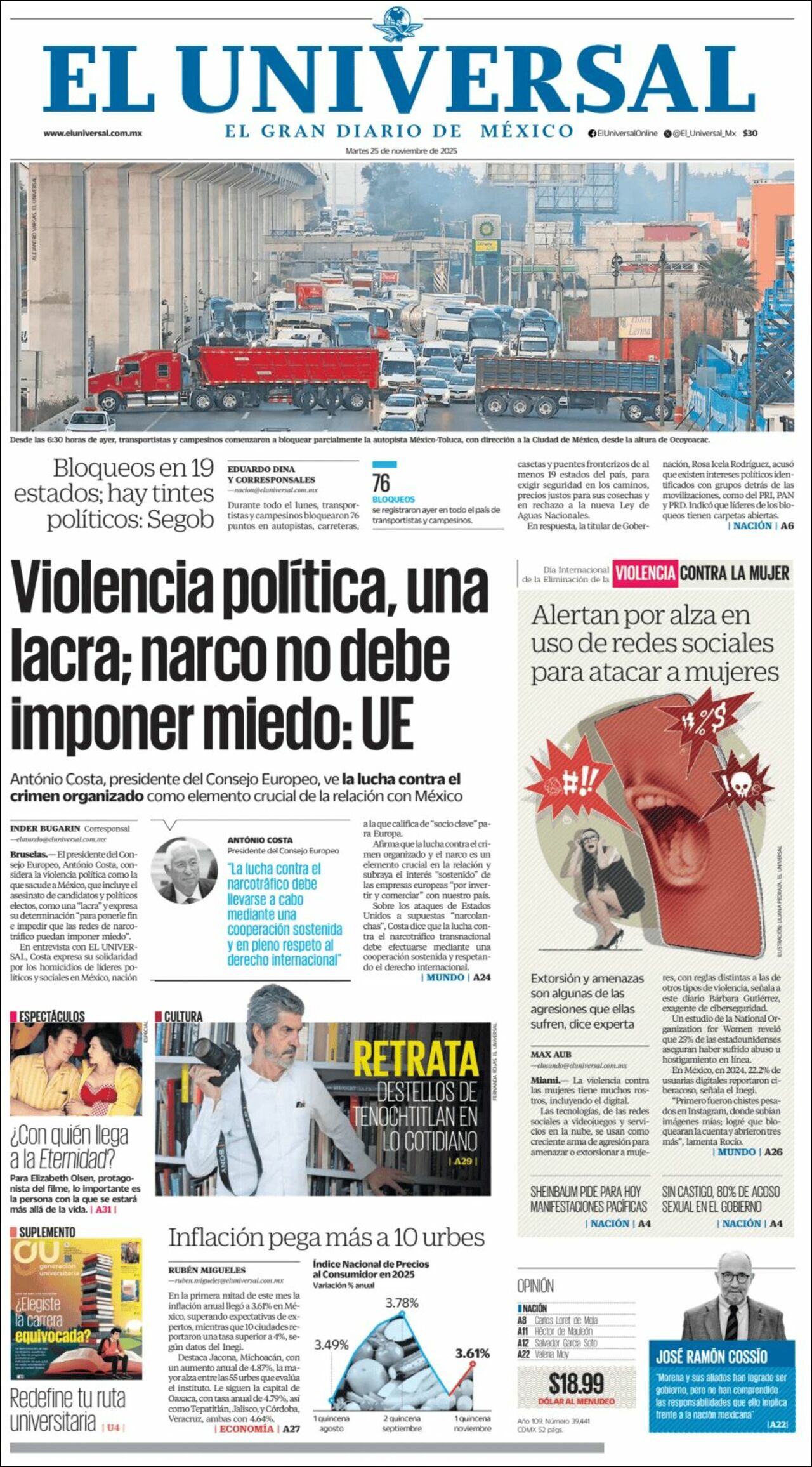 El Universal, edición del martes 25 de noviembre de 2025