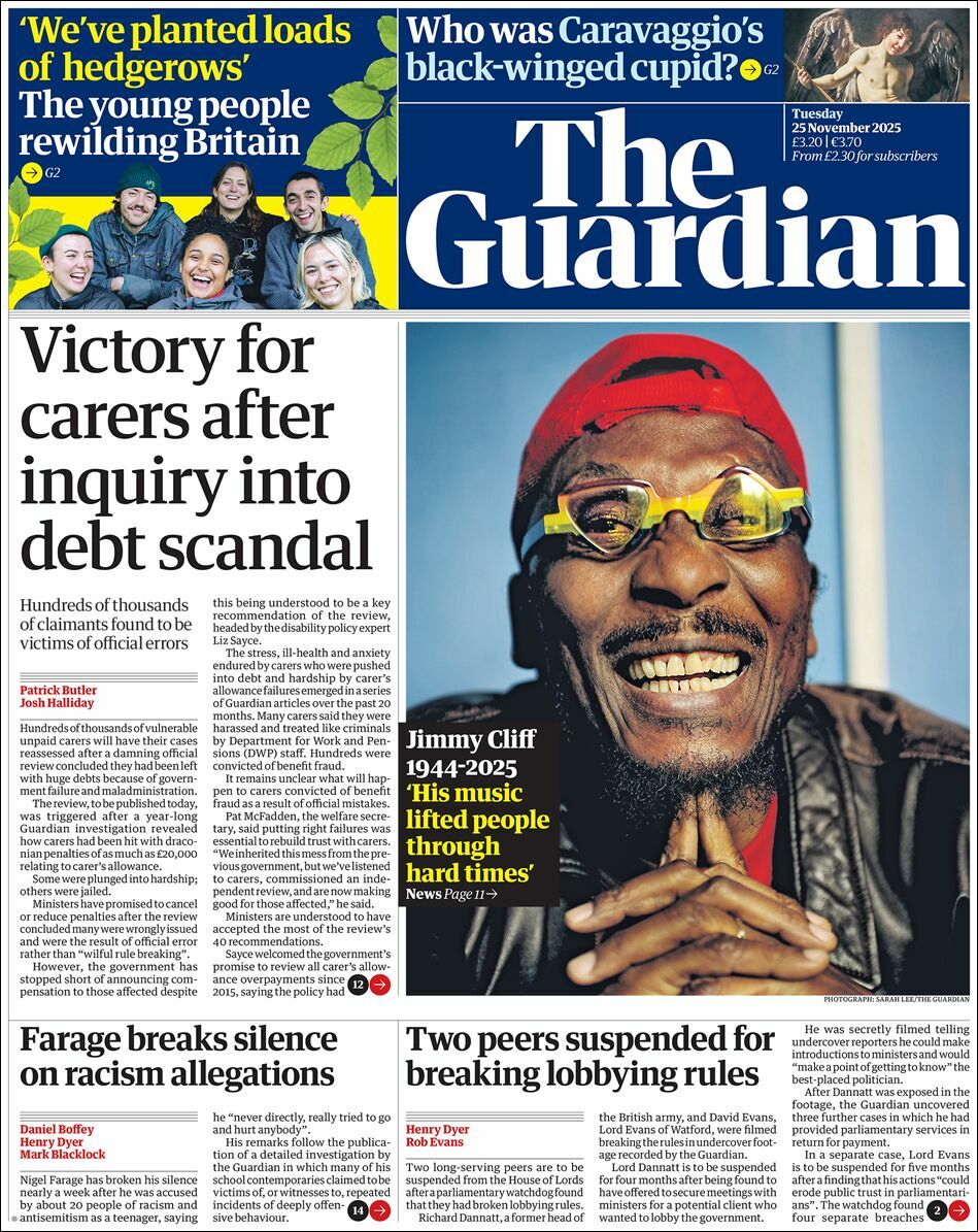 The Guardian, edición del martes 25 de noviembre de 2025