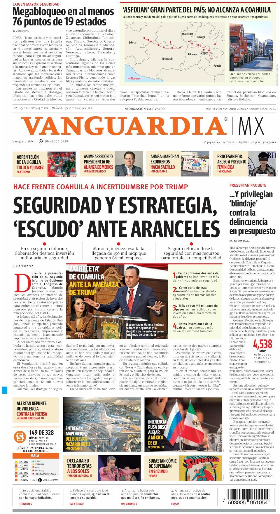 Vanguardia, edición del martes 25 de noviembre de 2025