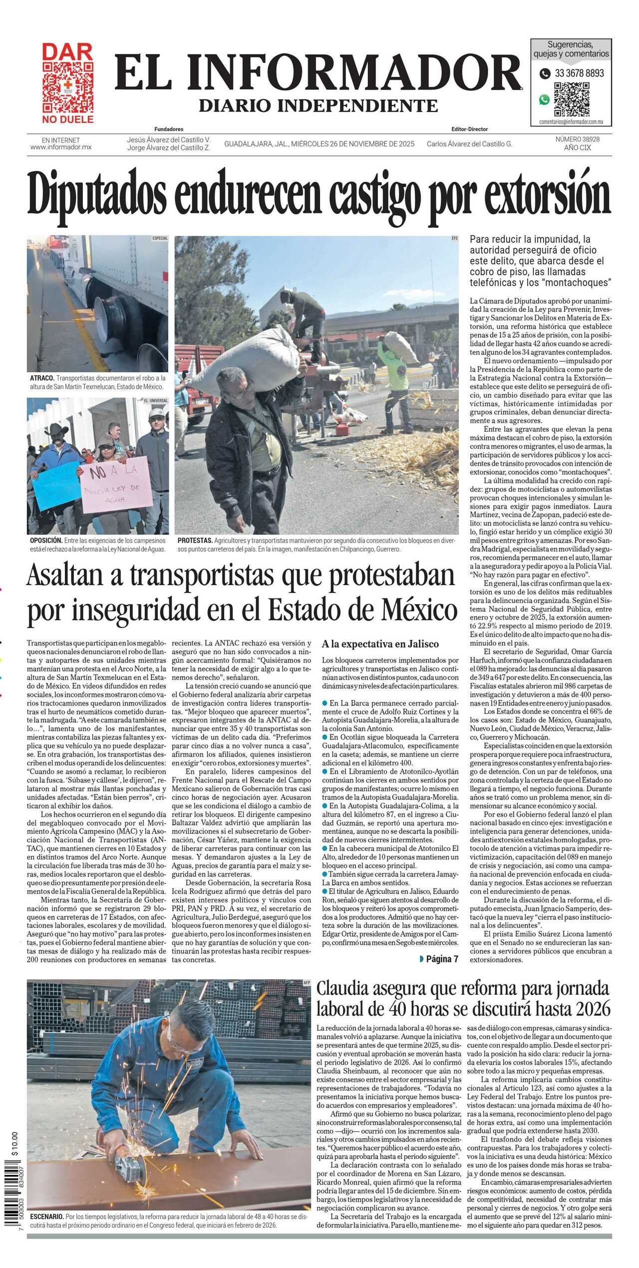 El Informador, edición del miércoles 26 de noviembre de 2025