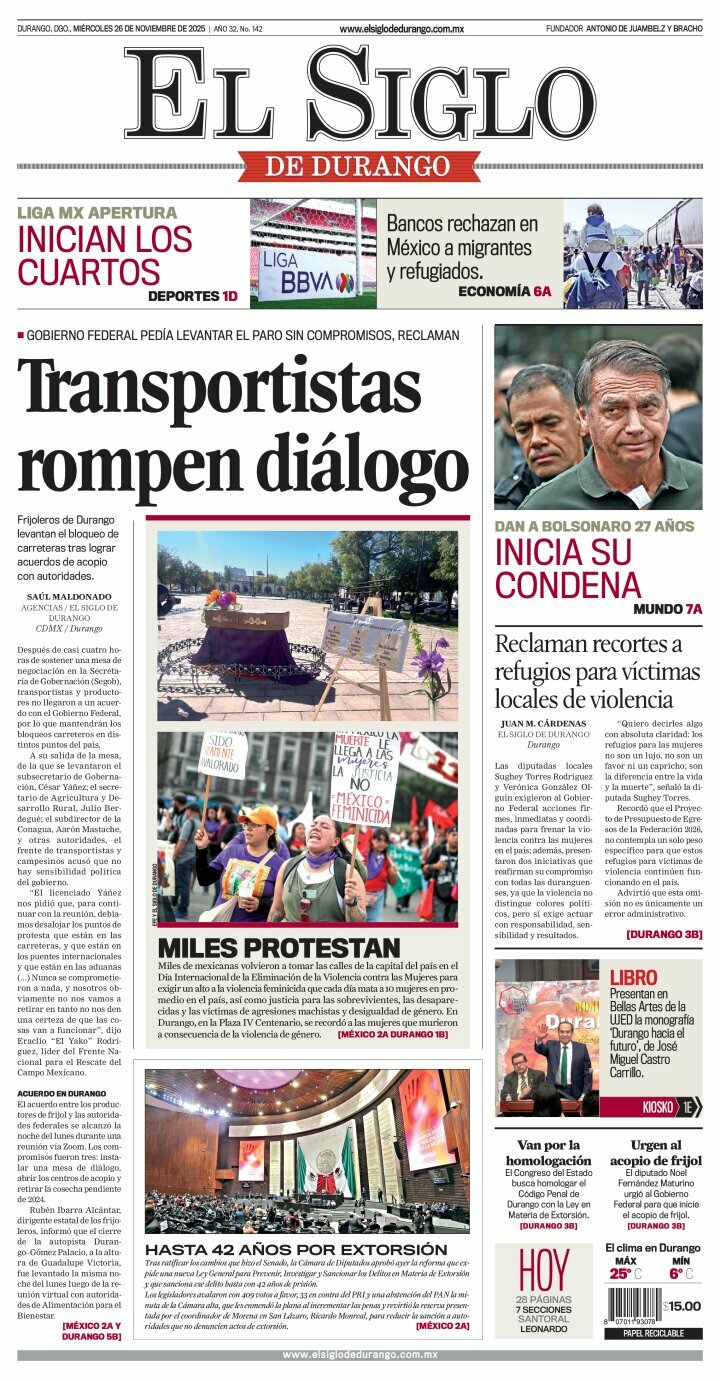 El Siglo de Durango, edición del miércoles 26 de noviembre de 2025