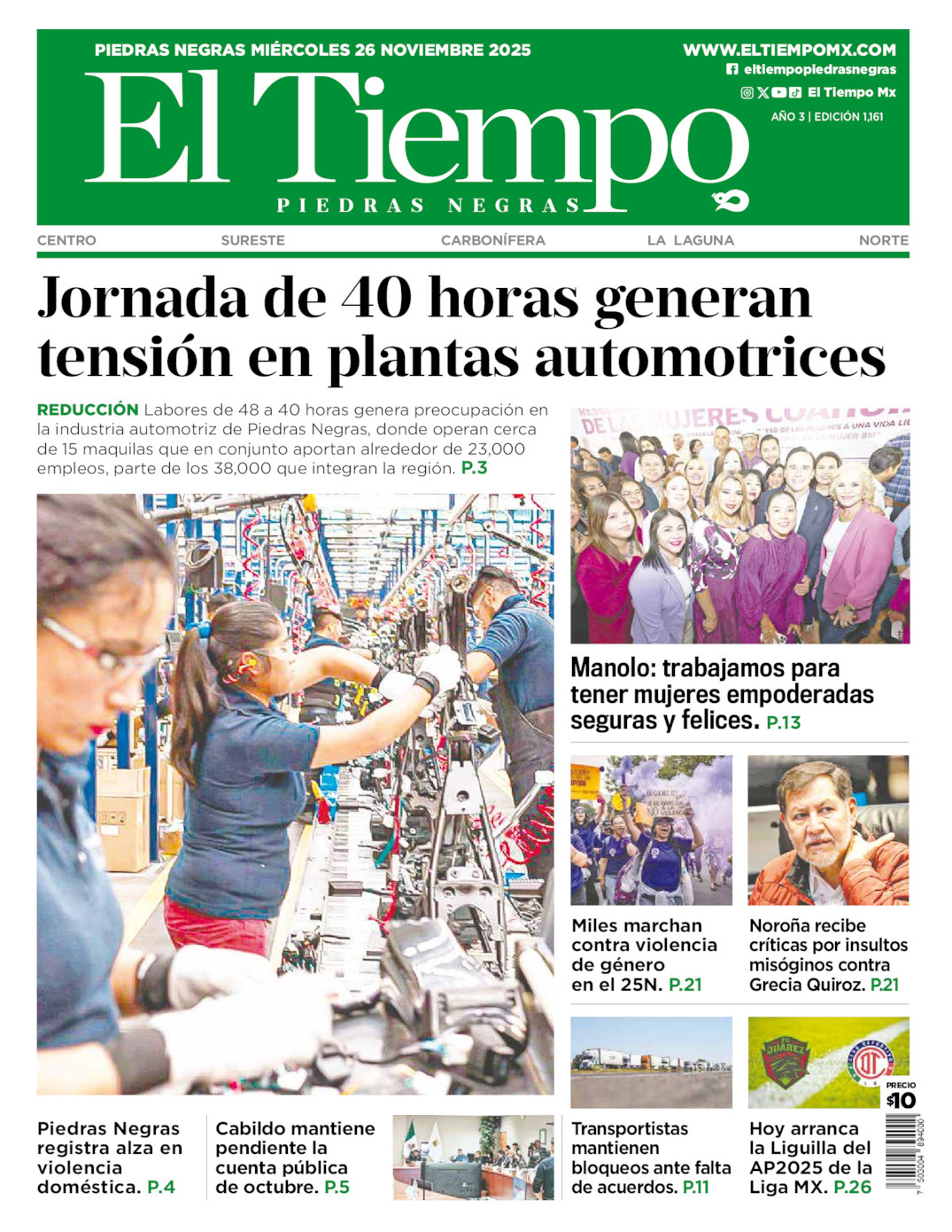 El Tiempo Piedras Negras, edición del miércoles 26 de noviembre de 2025