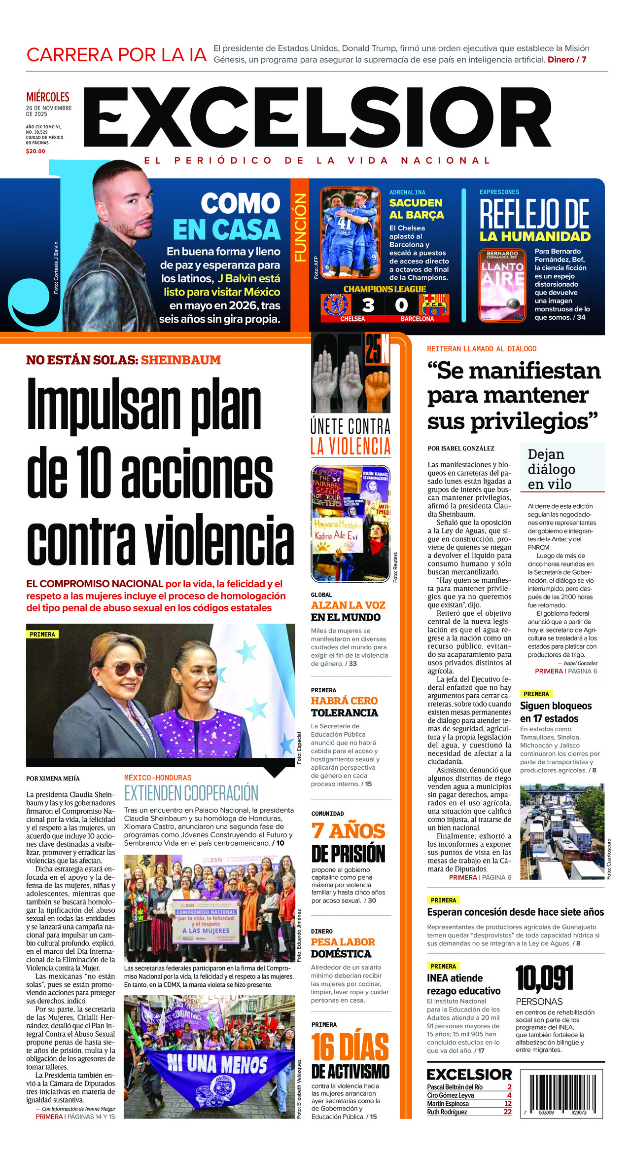 Excelsior, edición del miércoles 26 de noviembre de 2025