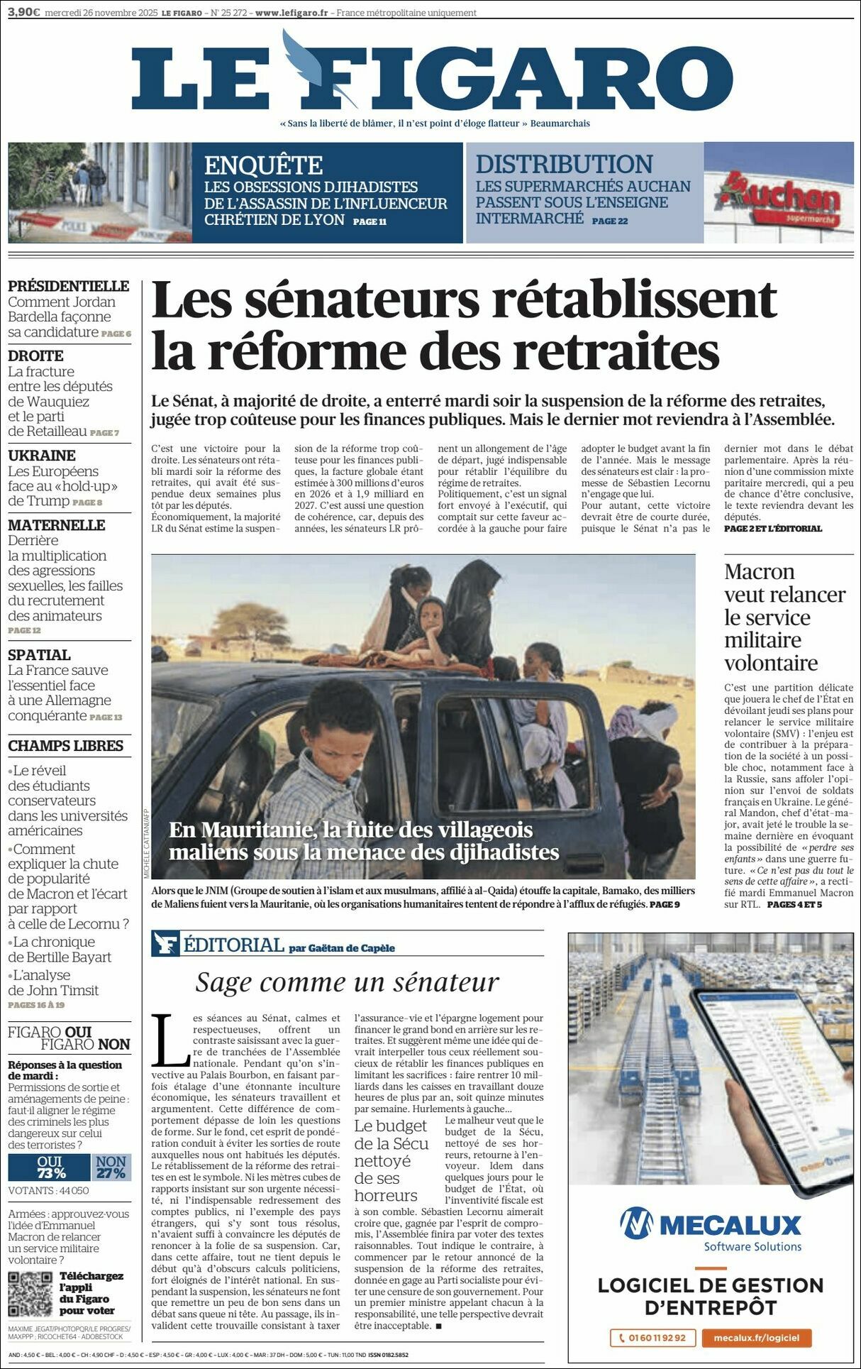 Le Figaro, edición del miércoles 26 de noviembre de 2025