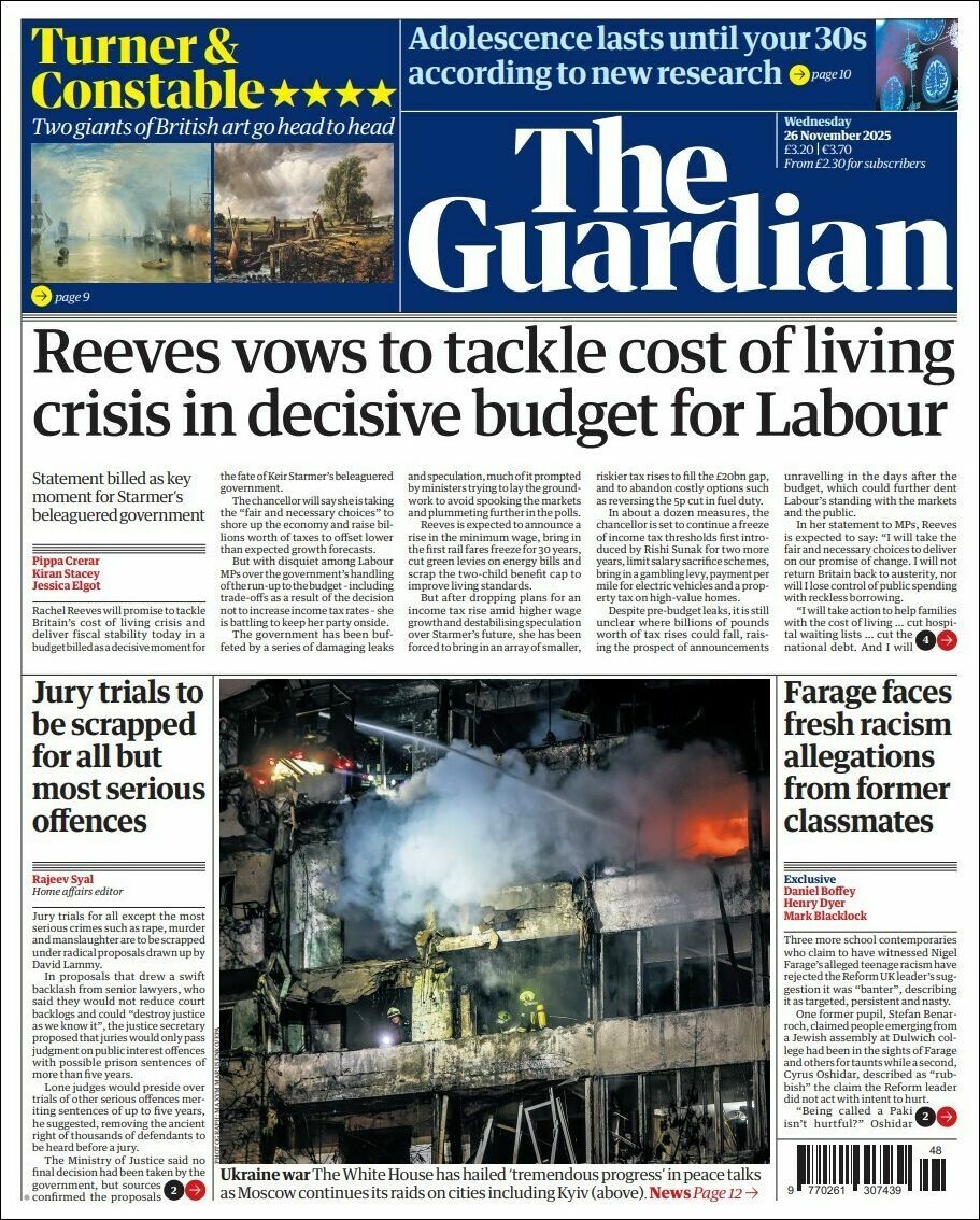 The Guardian, edición del miércoles 26 de noviembre de 2025